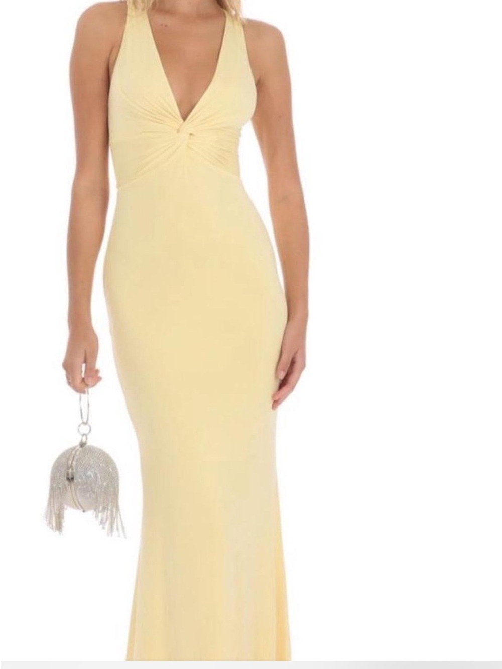Lucy in the Sky Pale Yellow Halter Twist-Front Maxi Dress